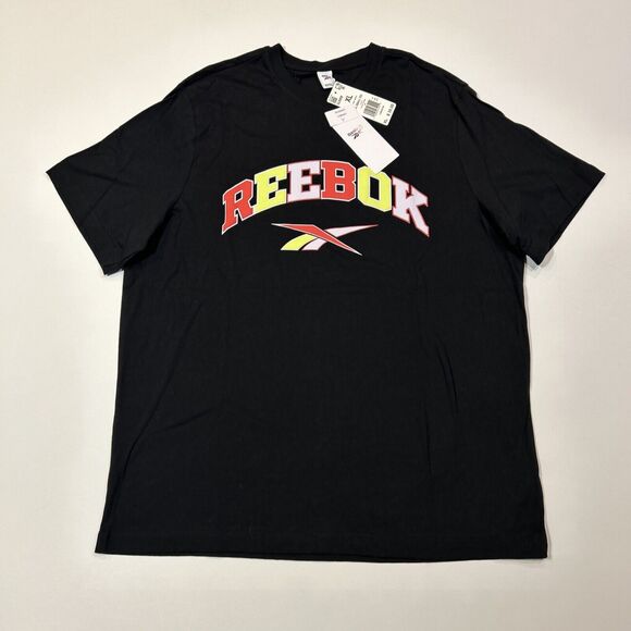Reebok Spellout Logo Shirt Adult Extra Large XL Black Short Sleeve Basketball - Picture 1 of 12